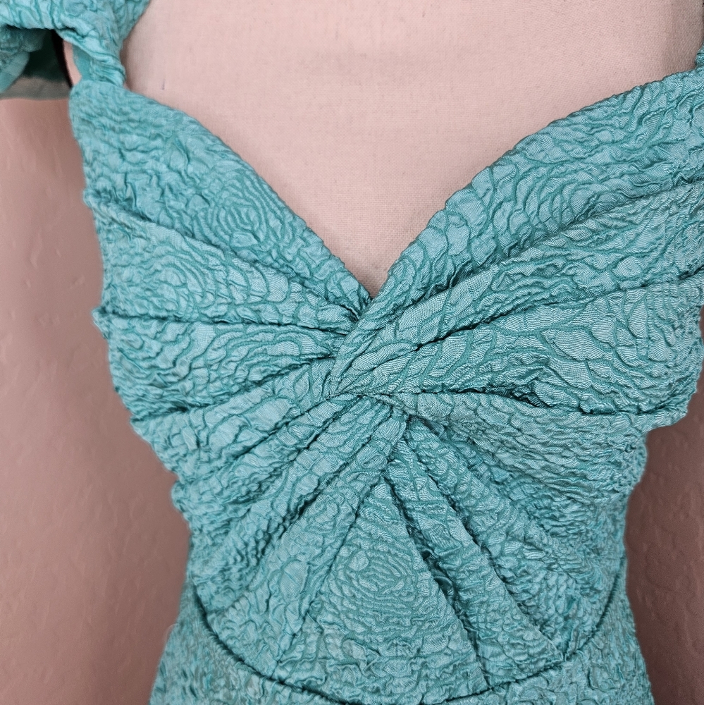 Tadashi Shoji Turquoise Women Tulip Off The Shoulder Dress sz 8 Wedding Cocktail - Picture 6 of 16
